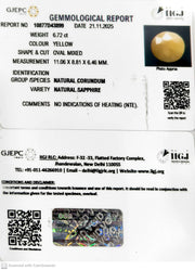 6.72/CT Natural Yellow Sapphire With Govt Lab Certificate (2331)